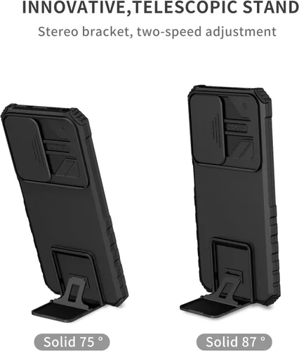Vista 3 de Asuwish Funda de teléfono para Xiaomi Redmi Note 11S/11 4G con protector de pantalla de vidrio templado y cubierta de cámara deslizante Soporte Negro