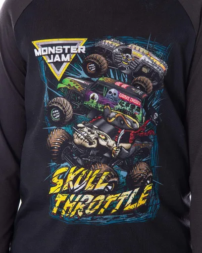 Vista 2 de INTIMO Monster Jam Pirate's Curse MAX-D Grave Digger Monster Truck - Conjunto de pijama para niños, Negro
