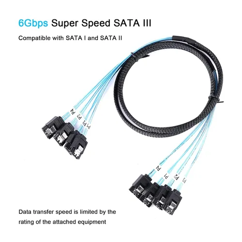 Vista 5 de ADCAUDX Cable SATA-III: 1.6 ft, 4 unidades/juego delgado SATA 6Gbps HDD SSD cable de datos incluido reemplazo para servidor Bitcoin computadora SSD