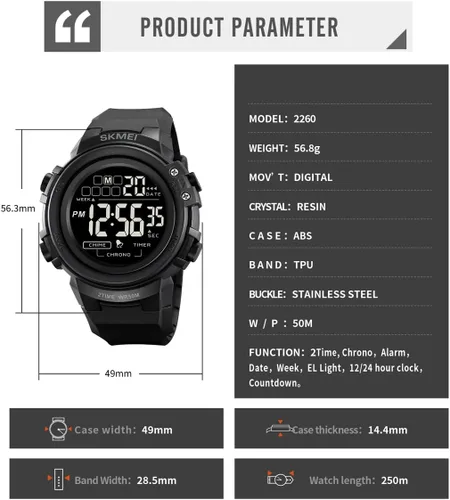 Vista 4 de IJAHWRS Reloj deportivo digital para hombre, pantalla LED impermeable y a prueba de golpes, reloj electrónico, negro