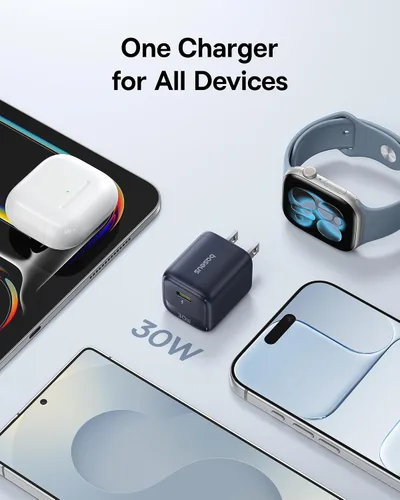 Vista 5 de Baseus - Bloque de cargador USB C de 30 W, paquete de 2 cargadores rápidos tipo C con cable USB-C, cargador de pared compacto para iPhone 17/16/15