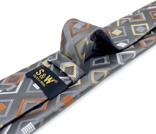 Vista 5 de S&W SHLAX&WING Tie Set for Men Necktie Pocket Square Checkered Blue Grey Party