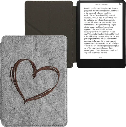 Vista 8 de Funda de fieltro de origami compatible con Amazon Kindle Paperwhite 11. generación 2021 - Funda con soporte - Corazón cepillado marrón oscuro