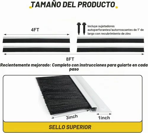 Vista 2 de DoubleFill Sello de cepillo de garaje enrollable de 3 pulgadas para la parte superior, sello de cepillo de nailon resistente de 16 pies de largo