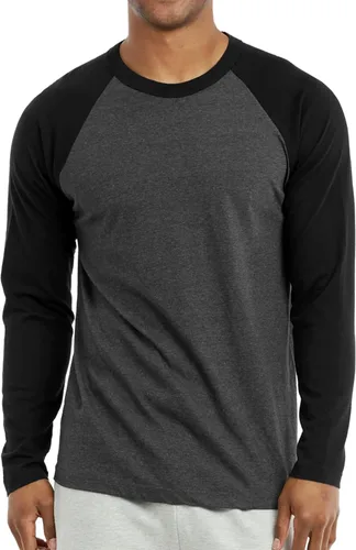 Vista 23 de Camiseta de béisbol raglán para hombre, de algodón, dos tonos, casual, atlética