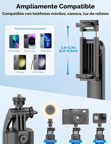 Vista 5 de QIRITA Trípode de seguimiento facial automático de 64 pulgadas, rotación de 360° de aluminio, cuadrápodo, palo selfie con control remoto, trípode