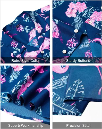 Vista 4 de J.VER - Conjunto de camisa hawaiana para hombre, estilo informal, con botones y manga corta, con shorts estampados, conjunto hawaiano tropical