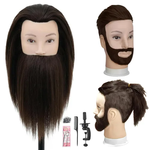 Vista 11 de Cabeza de maniquí masculino con cabello, cabeza de maniquí de peluquero de 10 pulgadas, cabeza de maniquí de peluquería de cosmetología para Marrón