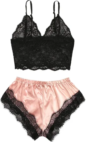 Vista 2 de SweatyRocks - Pijama sexy de dos piezas con parte inferior y superior en encaje para mujer