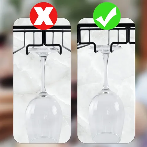 Vista 4 de Estante para copas de vino de 4 filas debajo del gabinete, soporte para copas de vino para colgar debajo del estante, soportes de alambre para copas