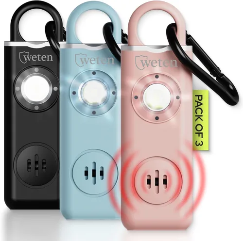 Vista 14 de Alarma de seguridad personal Weten para mujeres - Sirena de pánico de 130 dB de volumen alto en llavero, paquete de 3 unidades - Silbato