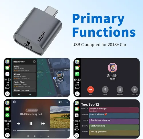 Vista 6 de Adaptador inalámbrico CarPlay para iPhone, convierte Apple CarPlay con cable de fábrica a inalámbrico, mini USB/USB-C CarPlay Dongle, reconexión