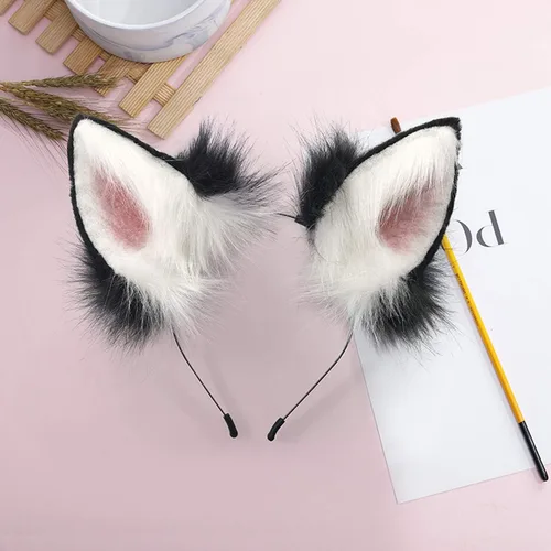 Vista 2 de QinRuan Orejas largas de piel de gato de zorro para el pelo de lobo anime, disfraz de cosplay de Halloween