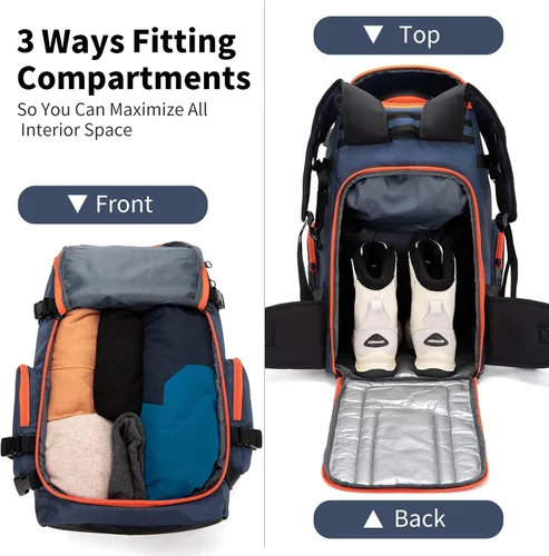 Vista 2 de Mochila para botas de esquí, 50 L, gran capacidad, resistente al agua, acolchada, bolsa de viaje de esquí y bolsa para botas de snowboard para botas