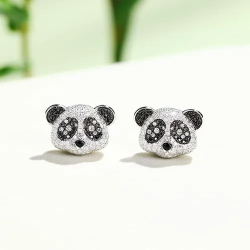Vista 4 de Joyería de panda para mujer, aretes de panda de circonita cúbica, collar de panda, anillo de panda, joyería de panda