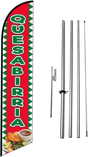 Vista 17 de Fresh Birria - Letrero de plumas publicitarias para restaurante mexicano con kit de poste de 15 pies y estaca para el suelo, tema negro/rojo/blanco