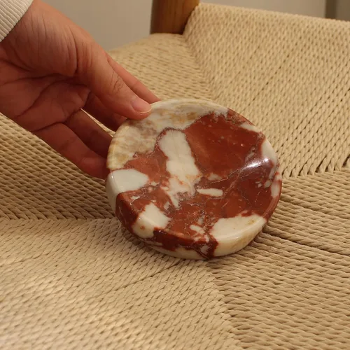 Vista 7 de Jabonera de mármol rojo Calacatta natural, plato redondo para joyas, soporte de esponja para baño, cocina