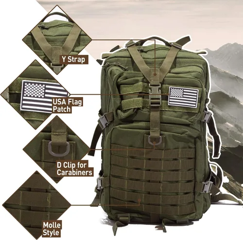 Vista 5 de Mochila táctica expedicionaria 50L - Bolsa Molle grande Negro