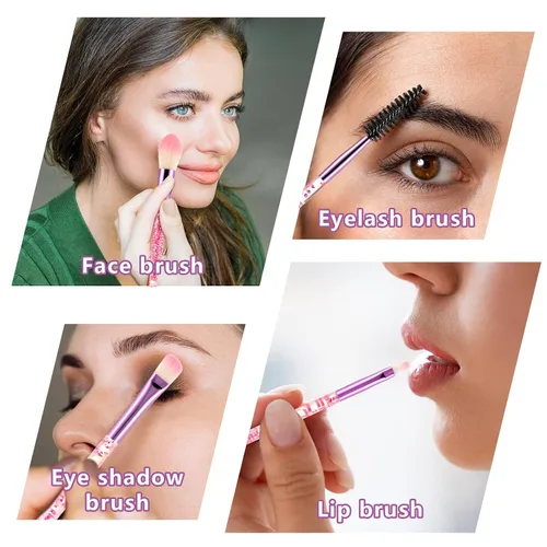 Vista 9 de WLLHYF Juego de 10 brochas de maquillaje de cristal con brillantina, corrector de base profesional, delineador de ojos, delineador de ojos, rubor
