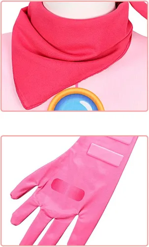 Vista 5 de LMPN Disfraz de princesa melocotón para niñas, disfraz de princesa melocotón, traje rosa, trajes de Halloween