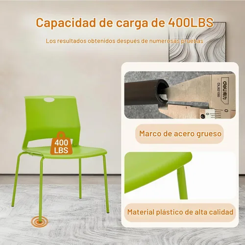 Vista 4 de Sidanli - Paquete de 4 sillas apilables de plástico, marco de metal