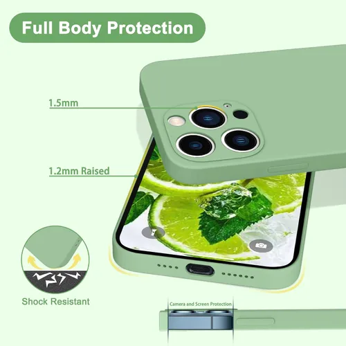 Vista 5 de ANDATE Funda para iPhone 13 Pro Max verde matcha, silicona líquida suave, cuerpo completo, a prueba de golpes, funda protectora con forro