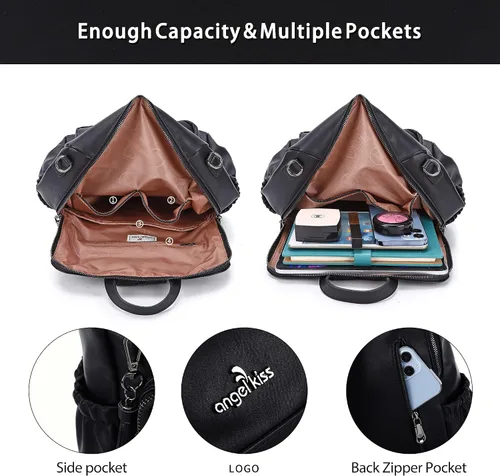 Vista 56 de Bolsos mochila monedero de piel sintética para mujer, bolsas con zíper, mochilas de hombro casuales