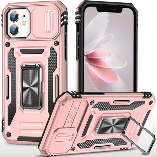 Vista 27 de Funda para iPhone 12 Pro Max con cubierta deslizante para cámara, con soporte para anillo de dedo, soporte magnético para automóvil, para iPhone 12