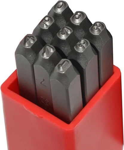 Vista 27 de Juego de 27 sellos de acero resistente con letras mayúsculas de 3/64" 1mm, kit de punzones de alfabeto para estampado a mano de caracteres, código