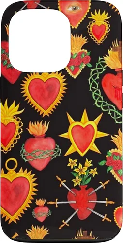 Vista 10 de iPhone 14 Pro Max Hearts Mexican Days of the Dead Latina Milagros Folk Art Fun Case