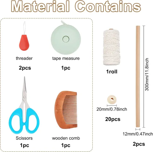 Vista 2 de FREEBLOSS Juego de 2 piezas de macramé para colgar en la pared, plumas de macramé, cuerda de macramé de 39.4 pies y 20 cuentas de madera, macramé