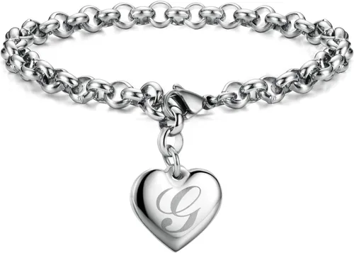 Vista 6 de Monily Regalos de cumpleaños para mujer, pulseras con dije inicial para mujer, letras del alfabeto y corazón, pulsera para mujer A: Corazón