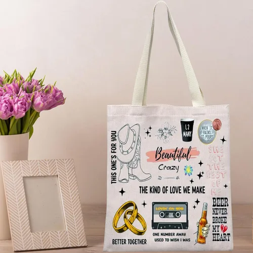 Vista 6 de BWWKTOP Bolsa de lona para cantante de campo, álbum de música, regalos para música country para fanáticos de los cantantes (peines TG)