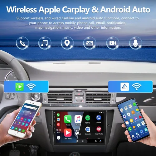 Vista 3 de 2G+64G CarPlay Android Auto Android 13 Estéreo de coche para BMW E90 E91 E92 E93 3 Series 2005-2011, 9 "Pantalla táctil Radio de coche con cámara
