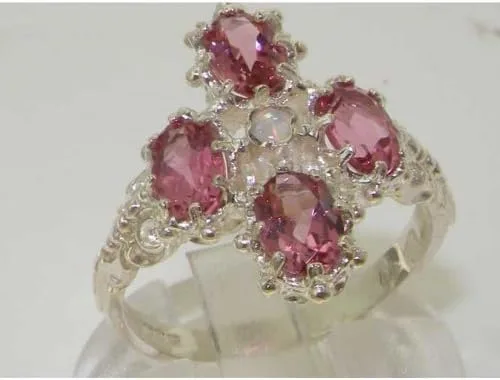 Vista 6 de Anillo de plata de ley 925 con ópalo auténtico y turmalina rosa para mujer