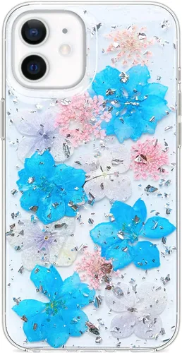 Vista 35 de Abbery - Funda diseñada para iPhone 12/12 Pro con purpurina, transparente y linda con diseño de mariposa, correa para la muñeca, brillante