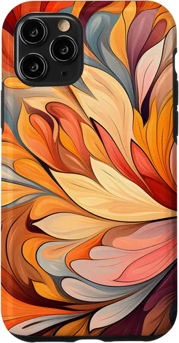 Vista 28 de iPhone 12 Pro Max Remolinos florales abstractos Funda de colores cálidos de otoño
