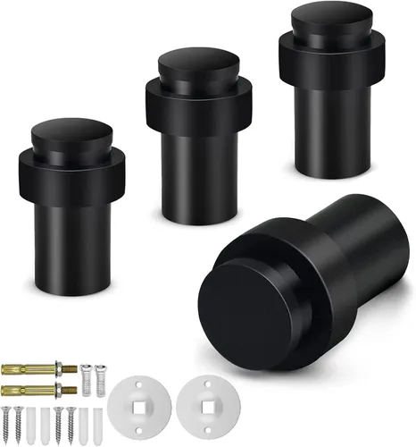 Vista 9 de Tope de puerta de piso de 2.5 pulgadas, cilíndrico negro, topes de puerta de goma modernos comerciales decorativos para puerta, protector de pared