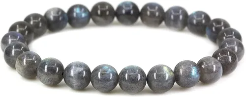 Vista 13 de Keleny Gem - Pulsera elástica de piedras semipreciosas con cuentas redondas de 8 mm, 7 pulgadas, unisex Ágata de encaje azul de grado A