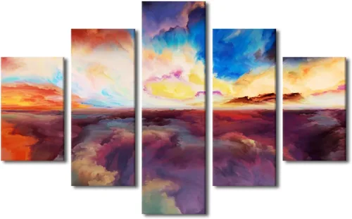 Vista 15 de Pintura en lienzo colorida para sala de estar, 5 paneles, impresiones abstractas sobre lienzo, arte de pared para sala de estar, dormitorio