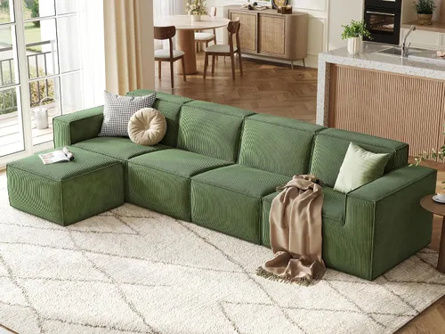Vista 19 de LINSY HOME Sofá Seccional Modular, Sofá Sin Huesos en Forma de L de 105", Sofá de 3 Asientos con Otomana Móvil, Sofás Seccionales Nube de Pana