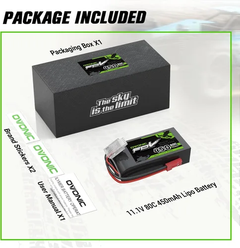 Vista 6 de OVONIC Batería Lipo de 11.1V 80C 450mAh 3S con enchufe JST [1 paquete que incluye 2 baterías]