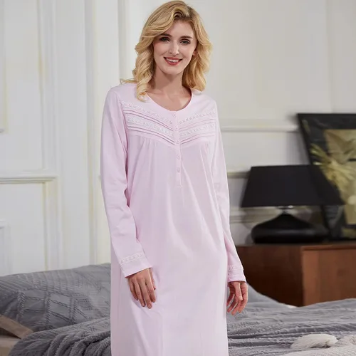Vista 5 de Keyocean. - Camisón largo para mujer, de algodón, suave, ligero, ropa de dormir y de descanso para el verano.