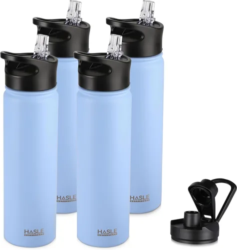 Vista 11 de HASLE OUTFITTERS Botella de agua aislada de 22 onzas, botella de agua de acero inoxidable de doble pared de boca ancha con tapa de popote y tapa