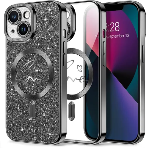 Vista 169 de Hython Funda para iPhone Air con purpurina, compatible con MagSafe Love Heart fundas magnéticas transparentes para teléfono para mujeres y niñas