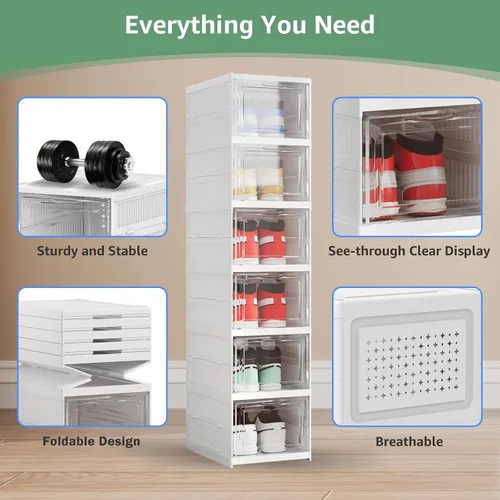 Vista 5 de Caja Organizadora de Almacenamiento para Zapatos 6 Niveles, Plegable y Colapsable, Apilable, para Zapatos de Tamaño 12, Sin Ensamblaje, para Hombres