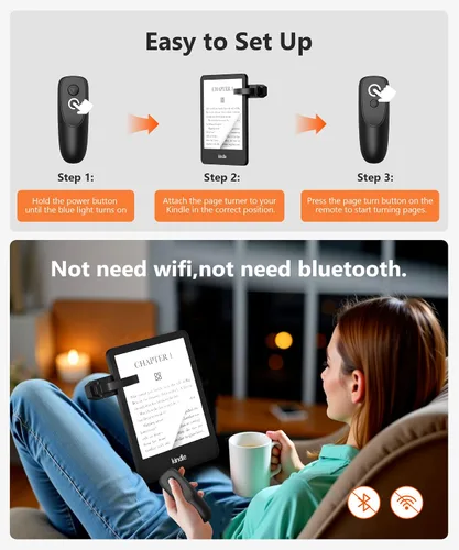 Vista 2 de Fuloview Turner de páginas con control remoto para Kindle Paperwhite Kobo eReaders, Page Turner Clicker con control remoto inalámbrico compatible