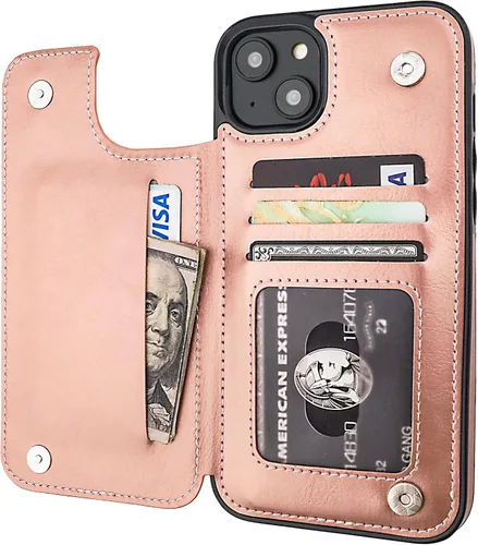 Vista 13 de ONETOP - Funda tipo cartera compatible con iPhone 14 Plus con soporte para tarjetas, funda de piel sintética con soporte y ranuras para tarjetas