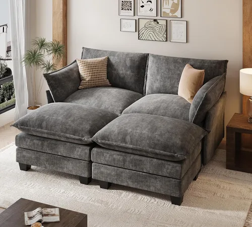 Vista 23 de KKL Sofá Cama Seccional Modular Grande de 91.3", Sofá Cama Convertible en Forma de J/L de 6 Plazas Sofá Nube con Otomana, Sofás Seccionales