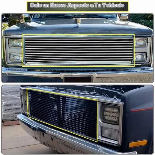Vista 5 de Parrilla de aluminio sólido compatible con Chevy C/K Pickup/Suburban/Blazer Billet 1973-1980 rejilla superior pulida